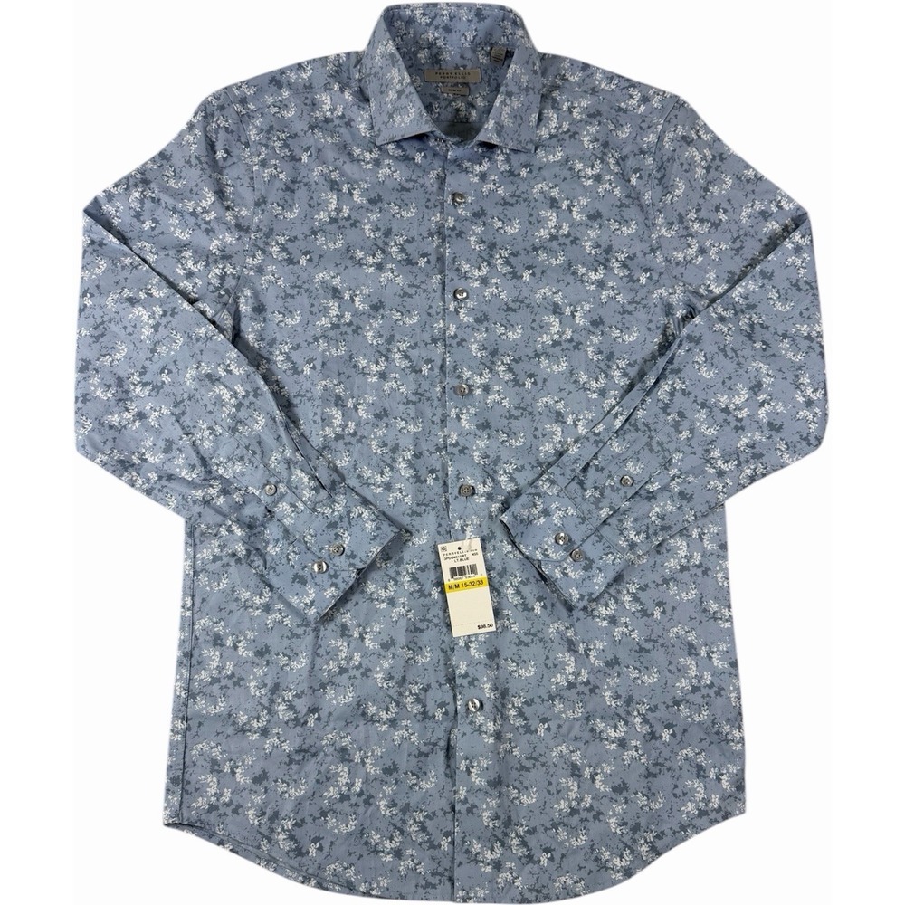 Perry Ellis Portfolio Slim Fit Floral Dress Shirt Blue Mens Medium 15-32/33 NWT